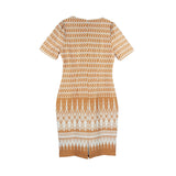 Dress Code เดรสแขนสั้นพิมพ์ลายเชิง | Print Dress with Short Sleeves สีน้ำตาลส้ม