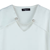 Lady Plus เสื้อคอวีแต่งไข่มุขแขนยาว | V-Neck Long Sleeve Blouse สีขาว