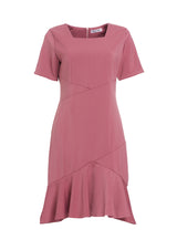 Dress Code เดรสคอเหลี่ยมแขนสั้นชายระบาย | Short Sleeve Dress สีชมพู