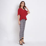 Lady Plus กางเกงลายสก๊อต | Checked Pants 2018PM สีแดง/เทา