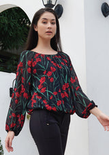 Lady Plus เสื้อชีฟองลายดอกไม้แขนยาว | Floral Print Chiffon Blouse with Long Sleeves (5160000323724)