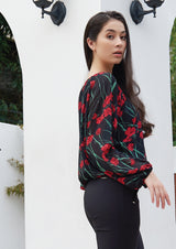 Lady Plus เสื้อชีฟองลายดอกไม้แขนยาว | Floral Print Chiffon Blouse with Long Sleeves (5160000323724)