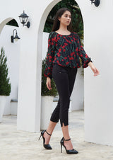 Lady Plus เสื้อชีฟองลายดอกไม้แขนยาว | Floral Print Chiffon Blouse with Long Sleeves (5160000323724)