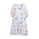 Lady Plus เดรสแขนบอลลูนลายกราฟฟิค | Print Dress with Puff Sleeves สีขาว