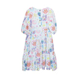Lady Plus เดรสแขนบอลลูนลายกราฟฟิค | Print Dress with Puff Sleeves สีขาว
