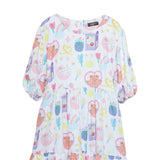 Lady Plus เดรสแขนบอลลูนลายกราฟฟิค | Print Dress with Puff Sleeves สีขาว