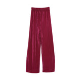 Lady Plus ชุดเซทเสื้อแขนยาวและกางเกงขายาวผ้าพีท | Pleated Blouse and Pants สีแดง