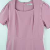 Dress Code เดรสคอเหลี่ยมแขนสั้น | Square Neck Short Sleeve Dress สีชมพู