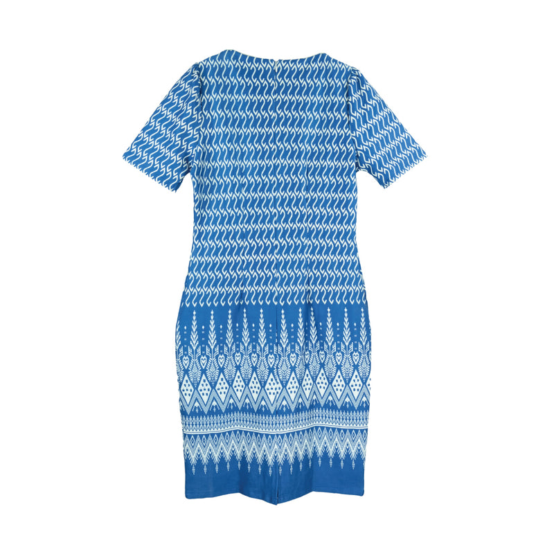 Dress Code เดรสแขนสั้นพิมพ์ลายเชิง | Print Dress with Short Sleeves สีฟ้า