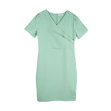 Dress Code เดรสคอวีจับจีบข้างตัว | V-Neck Wrap Dress สีเขียวอ่อน