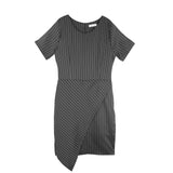 Dress Code เดรสลายริ้วแต่งกระโปรงเฉียง | Stripped Wrap Dress สีดำ