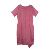 Dress Code เดรสลายริ้วแต่งกระโปรงเฉียง | Stripped Wrap Dress สีแดงเลือดหมู