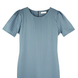 Dress Code เดรสแขนสั้นคอกลมลายริ้ว | Short Sleeve Striped Dress สีฟ้าอมเทา