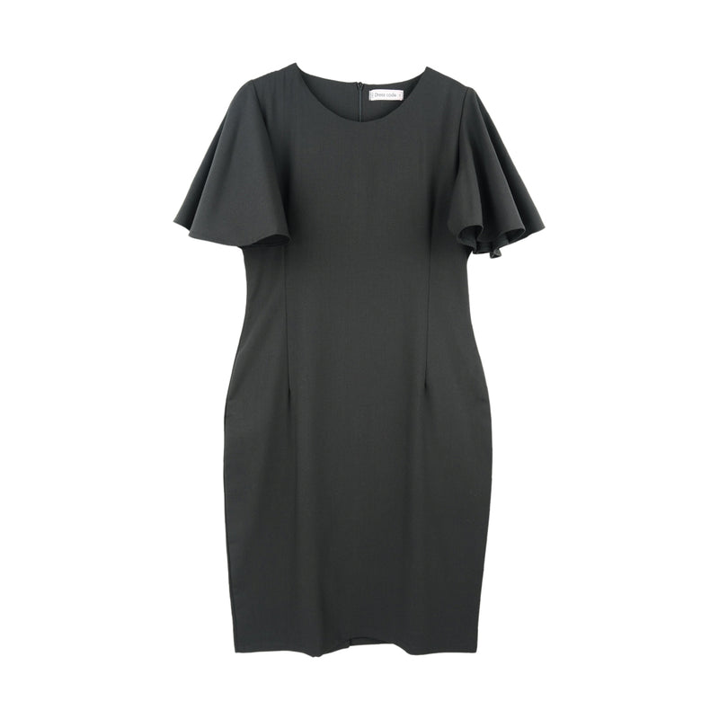 Dress Code เดรสแขนระบายคอกลม | Ruffle Dress สีดำ