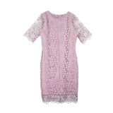 Dress Code เดรสลูกไม้ลายดอกไม้แขนสั้น | Floral Lace Dress with Short Sleeves สีชมพู