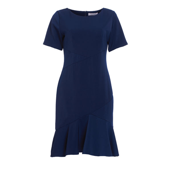 Dress Code เดรสคอกลมแขนสั้นตัดต่อเฉียง | Short Sleeve Dress สีกรมท่า