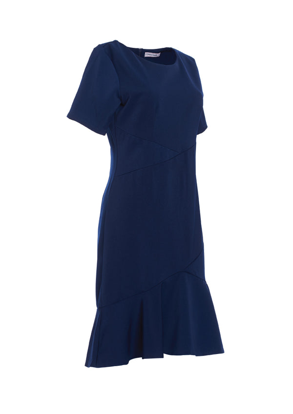 Dress Code เดรสคอกลมแขนสั้นตัดต่อเฉียง | Short Sleeve Dress สีกรมท่า