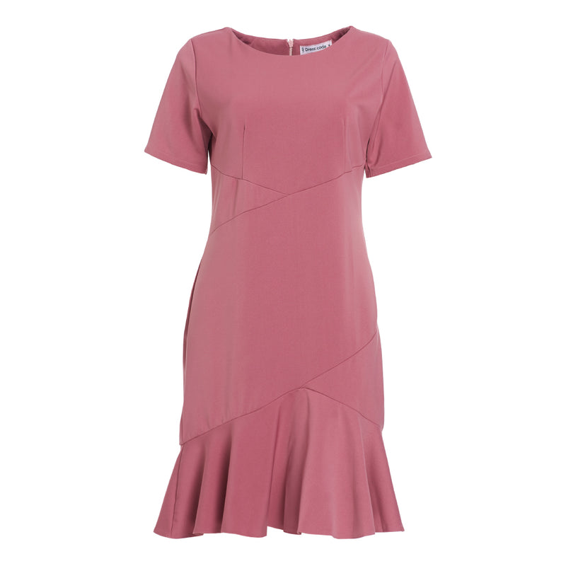 Dress Code เดรสคอกลมแขนสั้นตัดต่อเฉียง | Short Sleeve Dress สีชมพู