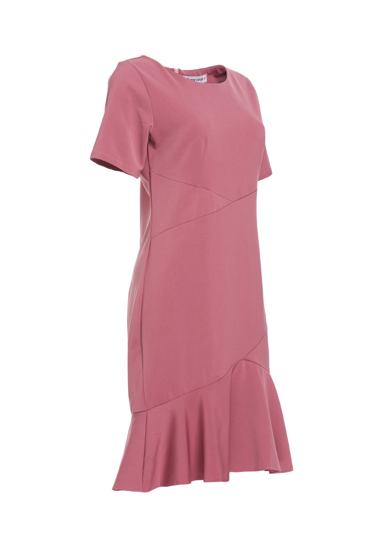 Dress Code เดรสคอกลมแขนสั้นตัดต่อเฉียง | Short Sleeve Dress สีชมพู
