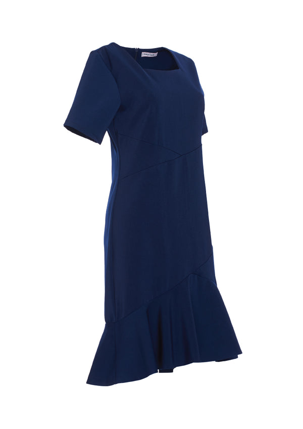 Dress Code เดรสคอเหลี่ยมแขนสั้นชายระบาย | Short Sleeve Dress สีกรมท่า