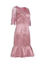 Dress Code เดรสแขนลูกไม้ผ้าซาติน | Lace Satin Dress สีชมพู