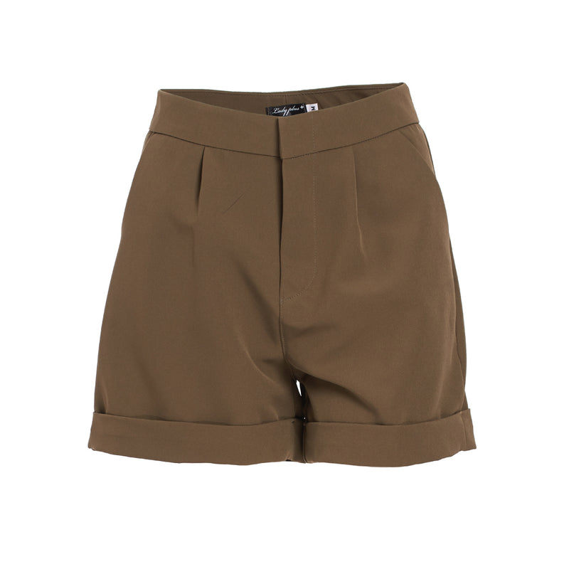 Lady Plus กางเกงขาสั้นปลายขาพับเบิ้ล | Short Pants สีน้ำตาล