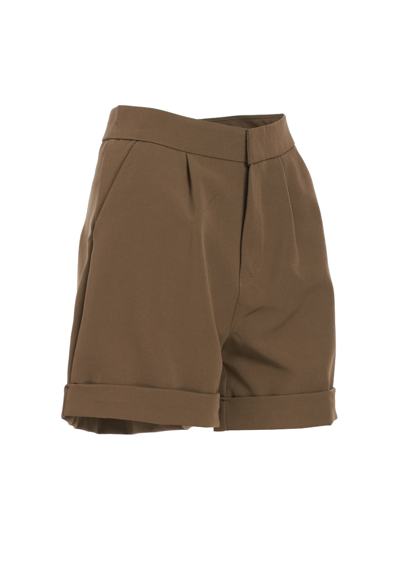 Lady Plus กางเกงขาสั้นปลายขาพับเบิ้ล | Short Pants สีน้ำตาล