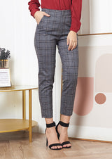 Lady Plus กางเกงลายสก๊อตขายาว 9 ส่วน | Cropped Check Pants สีเทาเข้ม