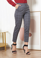 Lady Plus กางเกงลายสก๊อตขายาว 9 ส่วน | Cropped Check Pants สีเทาเข้ม