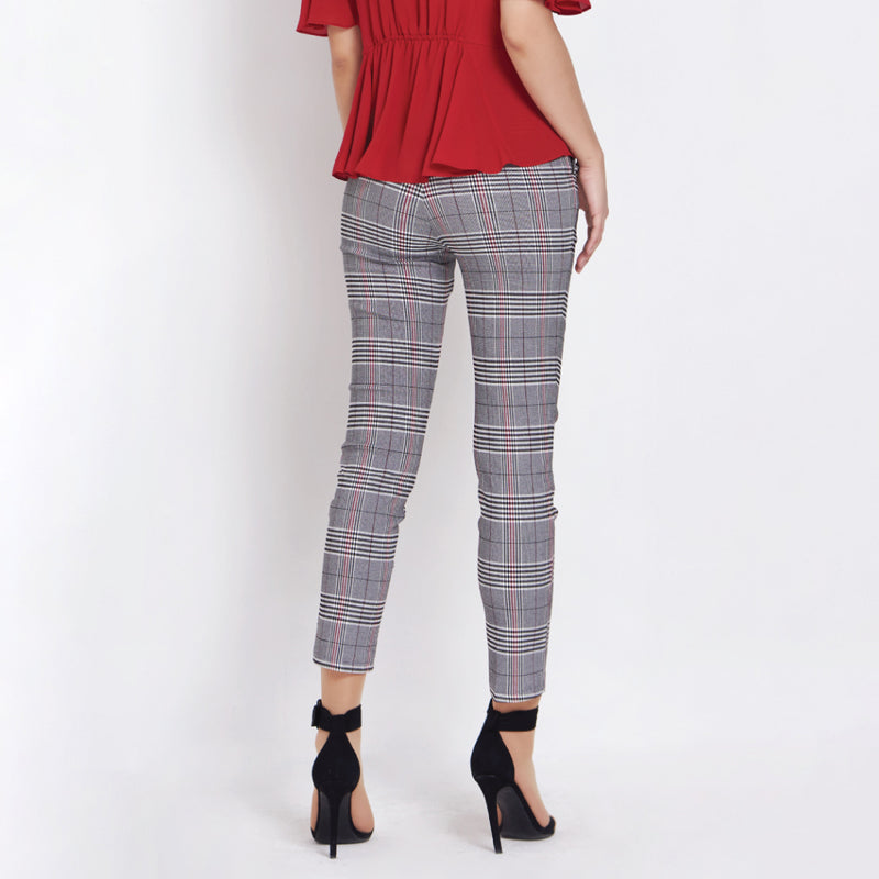 Lady Plus กางเกงลายสก๊อต | Checked Pants 2018PM สีแดง/เทา