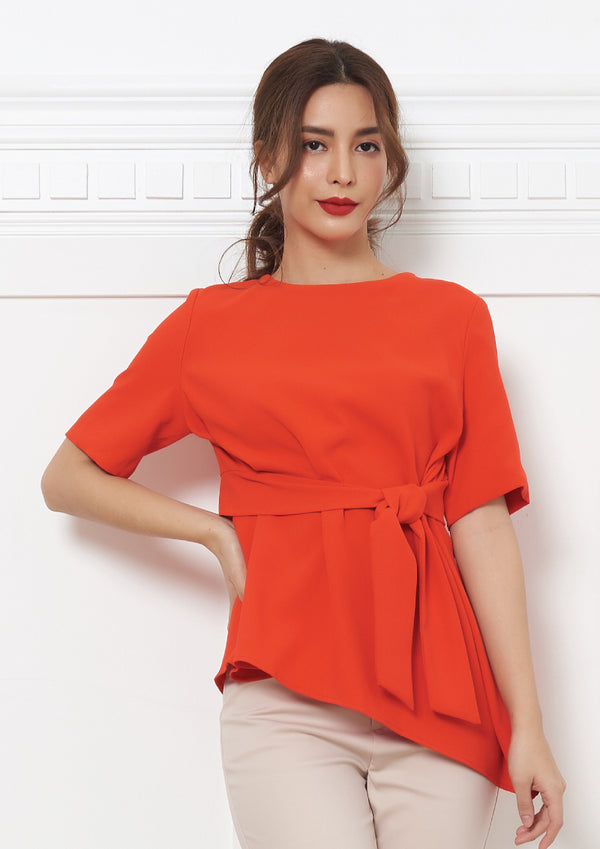 Lady Plus เสื้อแขนสั้นผูกเอว | Knotted Blouse with Short Sleeves สีส้ม