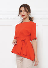 Lady Plus เสื้อแขนสั้นผูกเอว | Knotted Blouse with Short Sleeves สีส้ม