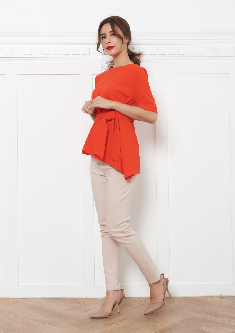 Lady Plus เสื้อแขนสั้นผูกเอว | Knotted Blouse with Short Sleeves สีส้ม