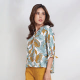 Lady Plus เสื้อลายใบไม้ผูกปลายแขน | Leaf Print Blouse