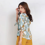 Lady Plus เสื้อลายใบไม้ผูกปลายแขน | Leaf Print Blouse