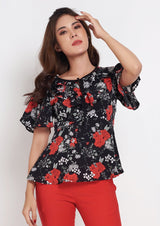 เลดี้พลัส Lady Plus เสื้อลายดอกคอระบาย | Floral Print Blouse with Ruffle Neck Blouse www.ladyplus.co.th (4945229349004)