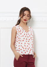 Lady Plus เสื้อชีฟองลายดอกไม้แขนกุด | Floral Sleeveless Top