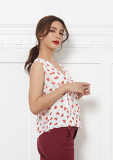 Lady Plus เสื้อชีฟองลายดอกไม้แขนกุด | Floral Sleeveless Top