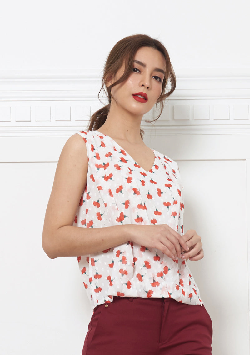 Lady Plus เสื้อชีฟองลายดอกไม้แขนกุด | Floral Sleeveless Top