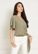 Lady Plus เสื้อคอป้ายไขว้รวบแต่งข้างเอว | Crossover Neckline Blouse with Draped Detail (5158493782156)