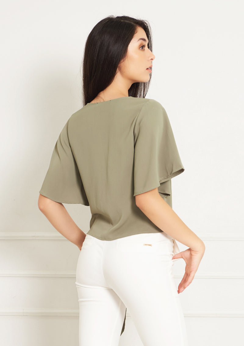 Lady Plus เสื้อคอป้ายไขว้รวบแต่งข้างเอว | Crossover Neckline Blouse with Draped Detail (5158493782156)