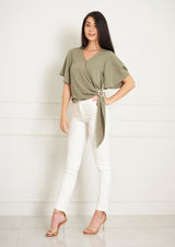 Lady Plus เสื้อคอป้ายไขว้รวบแต่งข้างเอว | Crossover Neckline Blouse with Draped Detail (5158493782156)