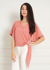 Lady Plus เสื้อคอป้ายไขว้รวบแต่งข้างเอว | Crossover Neckline Blouse with Draped Detail (5158493782156)