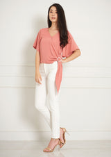 Lady Plus เสื้อคอป้ายไขว้รวบแต่งข้างเอว | Crossover Neckline Blouse with Draped Detail (5158493782156)