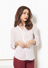 Lady Plus เสื้อคอวีลายริ้วแขนยาว | Striped Blouse with Long Sleeves สีแดง