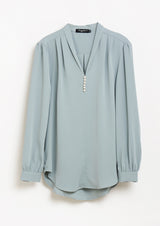 Lady Plus เสื้อคอวีแต่งกระดุมมุขแขนยาว | Long Sleeve V-Neck Blouse with Pearl Buttons (5158496469132)