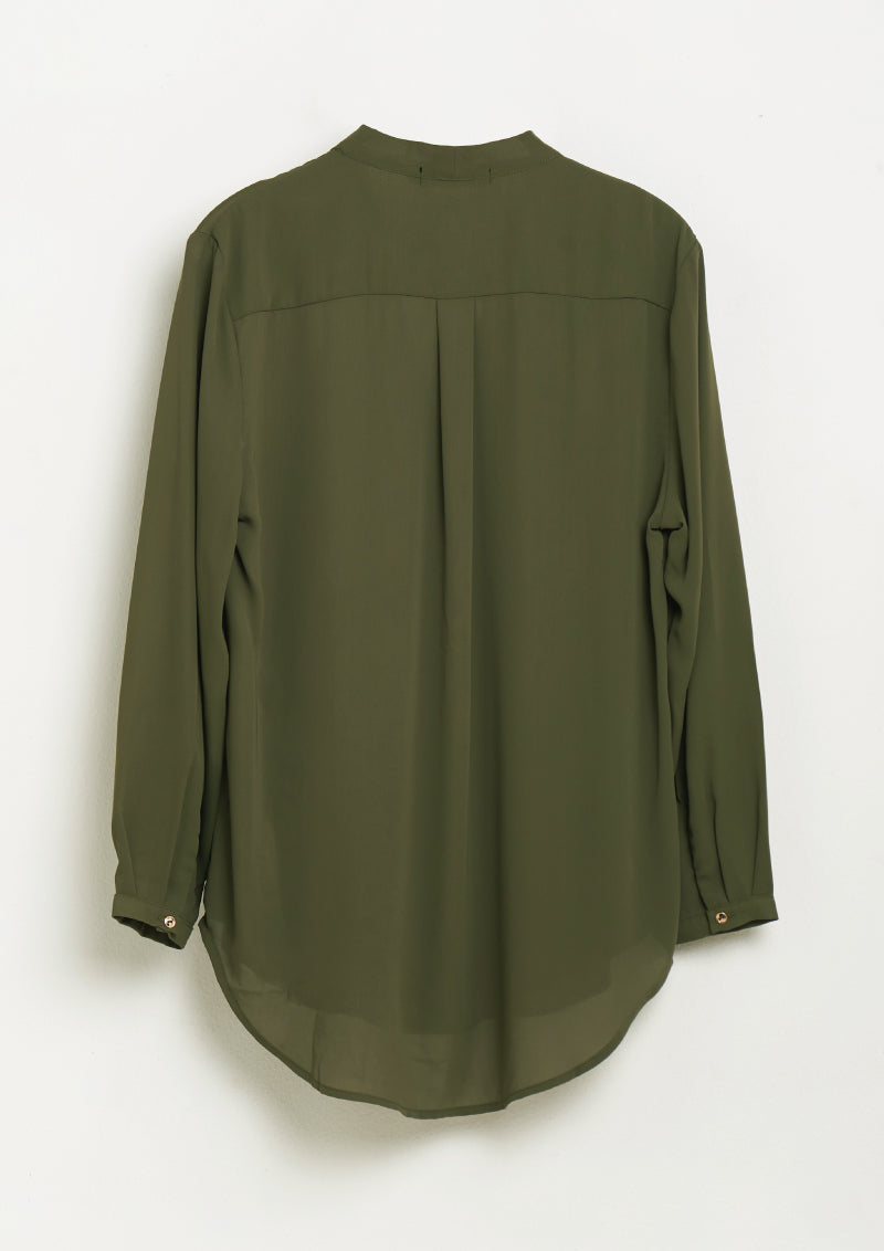 Lady Plus เสื้อคอวีแขนยาวแต่งกระดุม | Long Sleeve Blouse with V-Neck and Buttons (5160020082828)