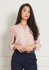 Lady Plus เสื้อคอวีลายจุดแขนยาวแต่งกระดุม | Long Sleeve Polka Dot Blouse with V-Neck (5158496829580)