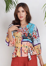 เลดี้พลัส Lady Plus เสื้อผูกเอวลายดอก | Floral Print Blouse with Rope Waist Blouse www.ladyplus.co.th (4945227382924)