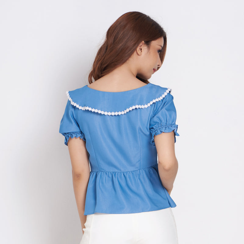 Lady Plus เสื้อคอระบายแต่งลูกไม้ | Ruffle Blouse with Lace Trim